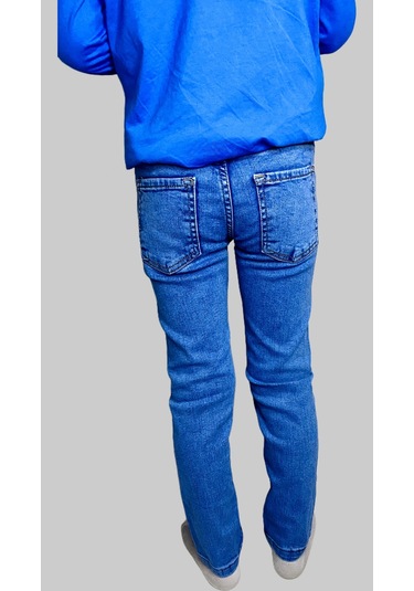 Erkek Çocuk Denim Tırtıklı Mavi Ligralı Kot Pantolon Füme