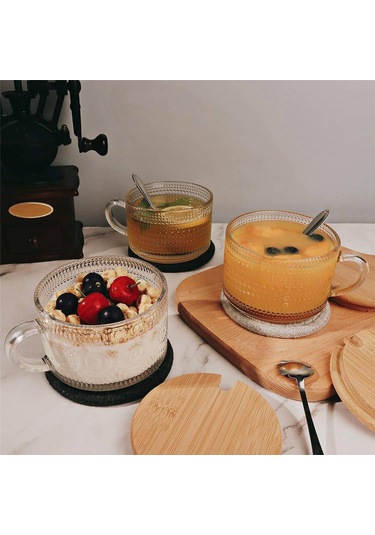 Vintage Kahve Cam Kupa Seti 2'li, Cam Kahve Çay Fincanları A Şeffaf