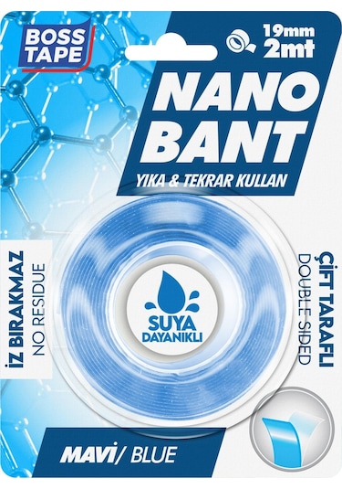2 Metre Çok Güçlü Çift Taraflı Nano Bant Mavi