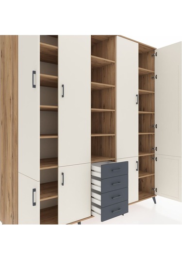 Kronos Dolap 17 Raflı 4 Çekmeceli 8 Kapaklı 220x59x243 Çam-aytaşı/antrasit Aytası/antrasıt