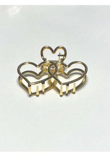 7 Cm Çift Kalp Model Gold Saç Tokası Zarif Ve Romantik Metal Mandal Toka Altın