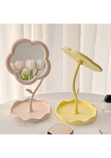 Willowhaven Çiçek Şeklinde Sarı Makyaj Aynası Yüksek Netlikte Ayarlanabilir Masa Dekorasyonu Sarı