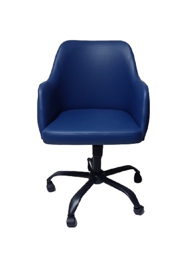 Kapitone Desenli Büro Sandalyesi Mavi Renk Suni Deri