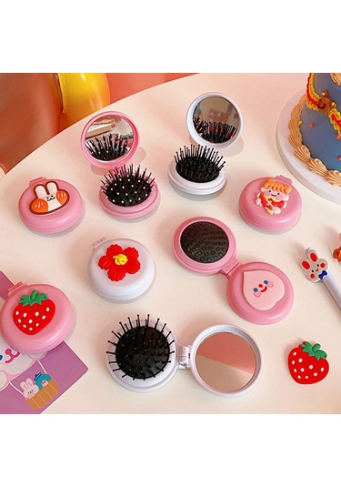 Katlanır Ayna Tarak Taşınabilir Cep Küçük Seyahat Kız Saç Fırçası