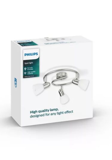 Philips Burlap Tavan / Duvar Nikel Sıva Üstü Spot 3'lü 3 Adet E14 Led Ampul Hediye Beyaz