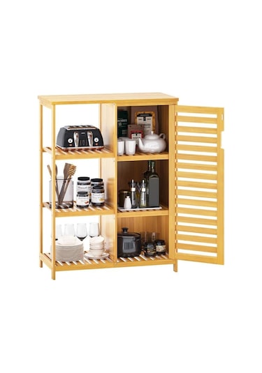 Digithome Bambu Masif 3 Raflı Tek Kapaklı Çok Amaçlı Düzenleyici Organizer Dolap Db-0005 Kahverengi