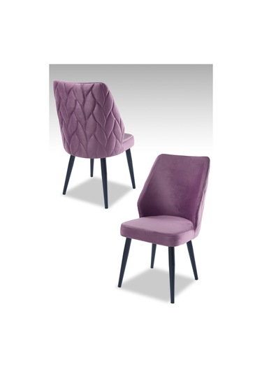 Puffy Sandalye - Babyface Lila - Metal Siyah Ayak 4 Adet - Salon Sandalyesi / Mutfak Sandalyesi Lila
