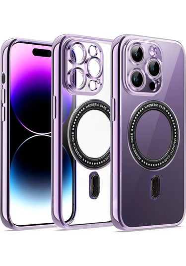 İphone Uyumlu 14 Pro Kılıf Magsafe Özellikli Gold Seri Lazer Silikon Kapak