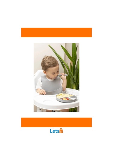 Gri Silikon Vakumlu Tabaklı Diş Kaşıyıcılı Kaşık Ve Ayarlanabilir Mama Önlüğü Seti