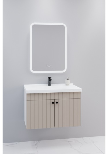 Avien 80 Cm Banyo Dolabı Cmr Led Aynalı Krem - Boy Dolap Hariç Krem