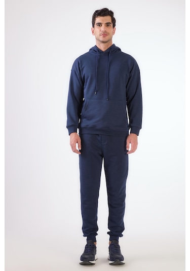 Dufy Lacivert Kapüşonlu Kanguru Cepli Regular Fit Erkek Sweatshirt Lacivert