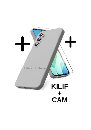 Samsung Galaxy Uyumlu A56 5g Kılıf Renkli Yumuşak Silikon Kapak Ekran Koruyucu Cam 9h Temperli -gri Gri