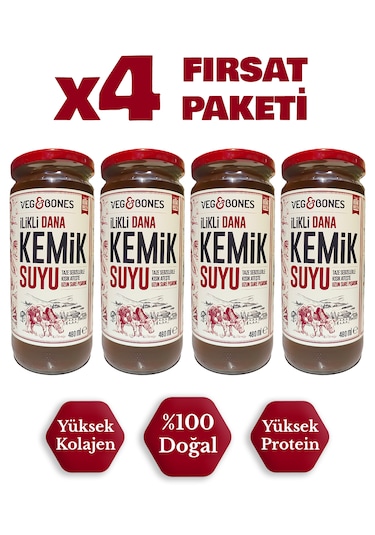Veg&Bones İlikli Dana Kemik Suyu Yüksek Kolajen Ve Protein Deposu 4'lü