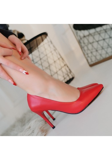 Jilya Kırmızı Cilt Stiletto Ayakkabı Kırmızı