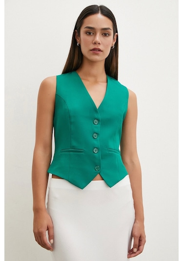 Never More Düğmeli Yelek Yeşil