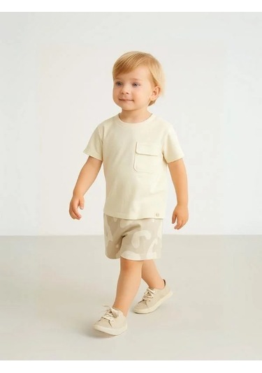 Erkek Bebek Kamuflaj Desenli Cepli Şort-15857 Bej