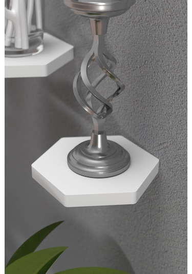 Duvar Rafı Dekoratif 3 Adet Çiçeklik Altıgen Beyaz