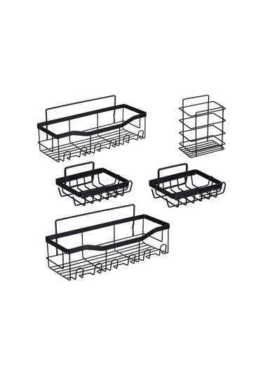 5 Adet / Takım 6 Kanca Tarzı Yumruksuz Karbon Çelik Depolama Sepeti Banyo Drenaj Organizasyon Rafı Gümüş