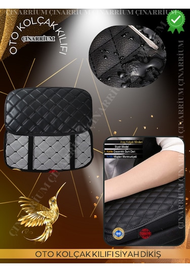 Renault Clio Iı Hb 2002-2008 Deri Oto Kolçak Kılıfı, Kaliteli Süngerli Siyah Nakışlı.