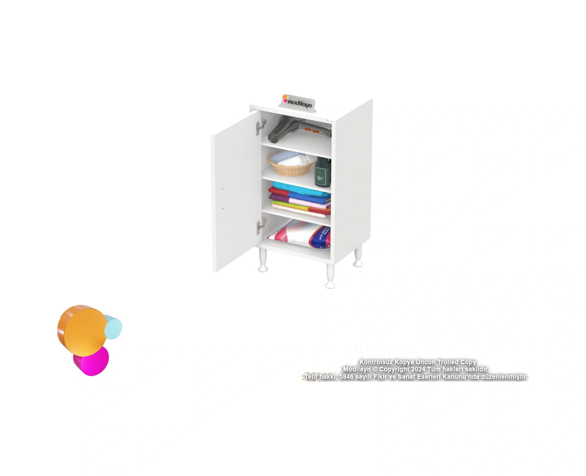 Efil Dolap Dar Alanlar İçin Çok Amaçlı Dolap 1 Kapaklı 4 Göz Raf Dolap 35x75x32,5 Cm Beyaz