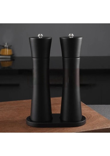 Jialan Ahşap Küçük Bel Biber Değirmeni Seti Seramik Çekirdek Siyah
