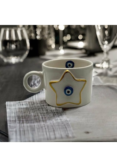 Altın Yaldız Yıldız Nazar Fincan Mug