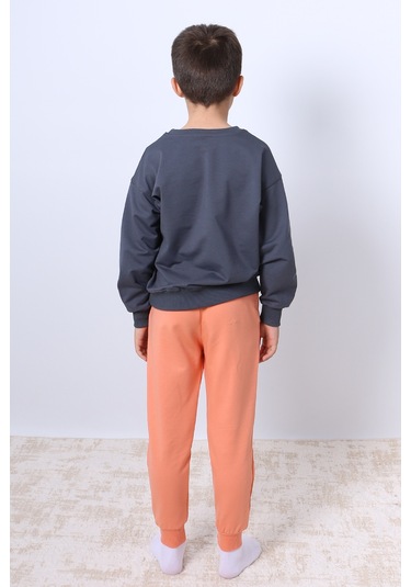 Erkek Çocuk Eşofman Takımı Mickey Mouse Baskılı Ribanalı F4 Turuncu