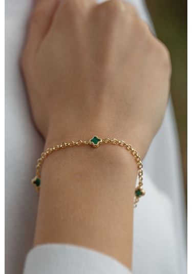 Çiğdem Gürel Kuyumculuk 3'lü Yeşil Yonca Altın Bileklik Şans Sembolü Zarif Tasarım Altın
