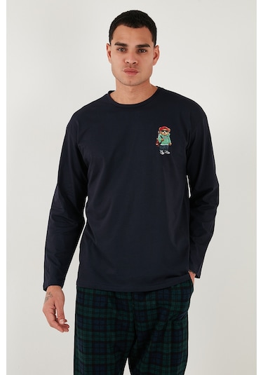 Buratti Ekoseli Regular Fit Yüksek Bel Cepli Bisiklet Yaka Erkek Pijama Takımı 6574002 Lacivert