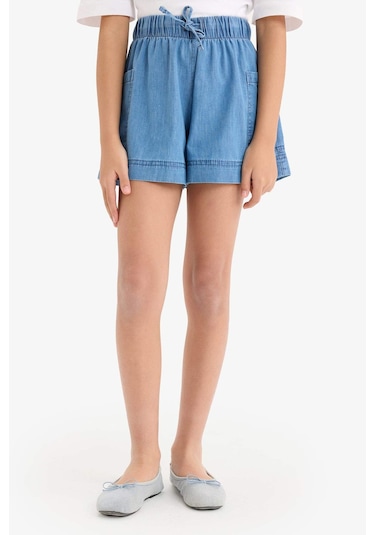 Defacto Kız Çocuk Beli Lastikli Cepli Jean Şort B6574a825smnm28 Mavi