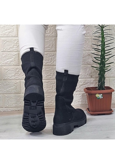 M.p 2746 Siyah Süet Bilekten Lastikli 27cm Bayan Bot 001