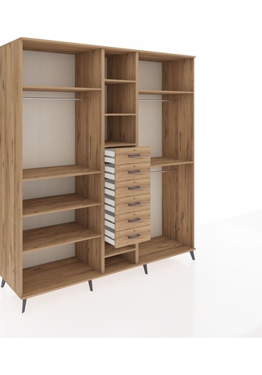 Kronos Dolap 10 Raflı 6 Çekmeceli 3 Askılı 220x59x243 Çam-çam/çam Atlas Çam/atlas Çam