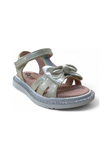 516 Kız Çocuk Okul Öncesi Taşlı Sandalet Krem