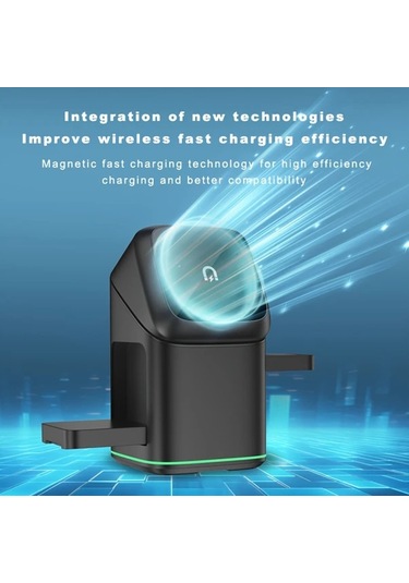 Topshop1 Siyah Manyetik 3ü 1 Arada Kablosuz Sarj Standı Otomatik Dönebilen Hızlı Sarj Istasyonu  Watch Ve Telefonlar İçin