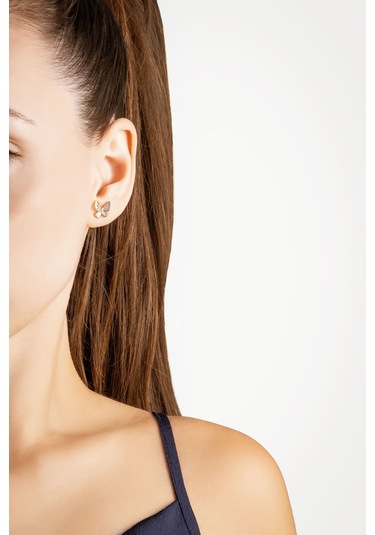 Minimal Kelebek 18 Ayar Rose Altın Kaplama Gümüş Küpe Rose