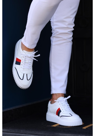 Shoetyle - Beyaz Deri Bağcıklı Erkek Günlük Ayakkabı 101-9082-934-beyaz Beyaz