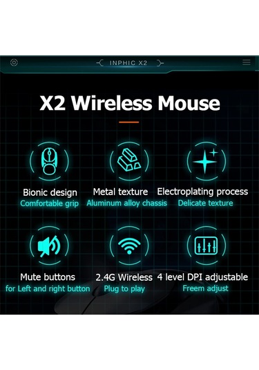 Inphıc X2 3 Modu Fare Kablosuz Bluetooth 4.0 / 5.0 Fare 2400 Dpı Şarj Edilebilir Fareler Dizüstü Bilgisayar İçin Işık İle