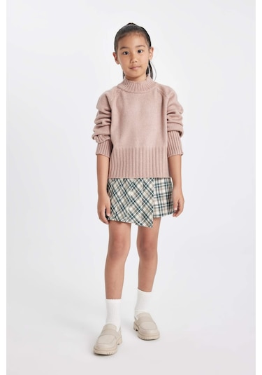 Defacto Kız Çocuk Bej Standart Fit Bisiklet Yaka Triko Kazak C9553A824AUBG384 Bej