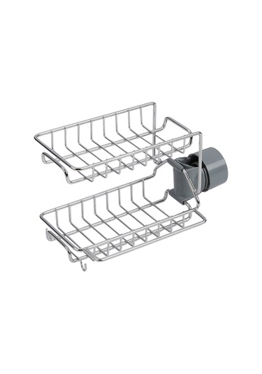 Monyee 201 Çelik Çift Katlı Lavabo Rakası, Havlu Çubuğu Ve 2 Kanca İle, Su Akışlı Tasarım, Mutfak/ Banyo Esyalarını Düzenle Gümüş