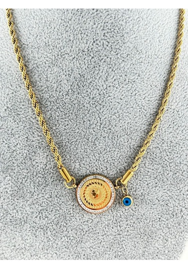 Bhs Life Kalın Zirkon Taşlı Çeyrek Altın Model Çelik Kolye