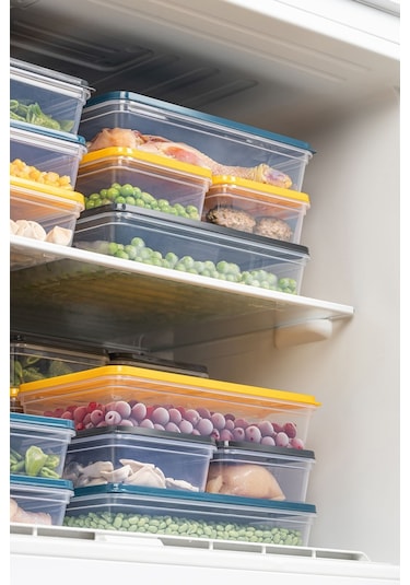 Meleni Home 4'lü Buzdolabı Organizer Mikrodalga Ve Difrize Uygun Saklama Kabı Antrasit 4 X 2400 Ml Çok Renkli