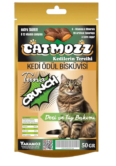 Catmozz Crunch Deri Tüy Bakımı Dışı Çıtır İçi Yumuşak Ton Balıklı Kedi Ödülü 50 G