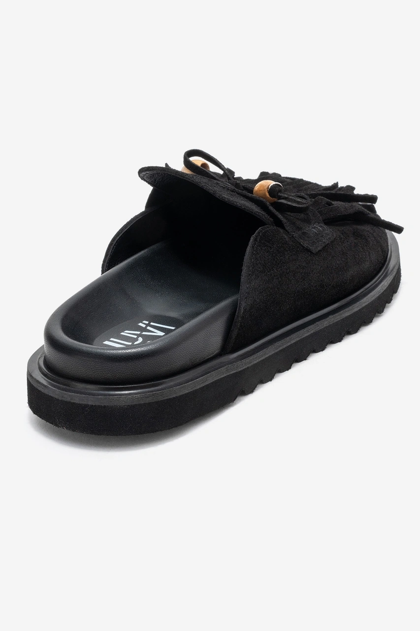 Carol Siyah Süet Püsküllü Hakiki Deri Kadın Burnu Kapalı Terlik Siyah