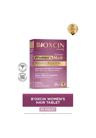 Bioxcin Womens Hair 30 Tablet - Keratin Kolajen Biotin Çinko Demir Selenyum Dul Avrat L Sistein Saç Vitamini