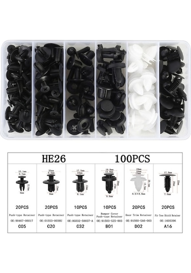Maoyaya 100'ü 1 Arada Evrensel Araba Plastik Bağlantı Elemanları Ve Perçin Klips Seti -