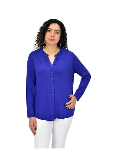 Kadın Uzun Kol Düğmeli Bluz Bgl-st04680 Saks Mavi