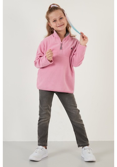 Lela Yumuşak Dokulu Fermuarlı Dik Yaka Şardonlu Kışlık Unisex Çocuk Polar 5905002 Şeker Pembe