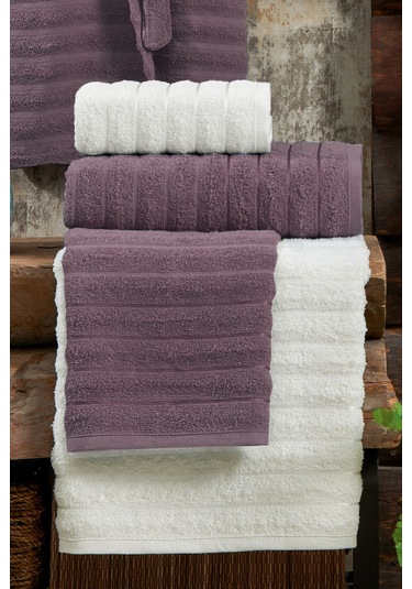 Elart Soft Bornoz Aile Seti 6 Parça 70x135 Cm Mürdüm - Krem Mürdüm