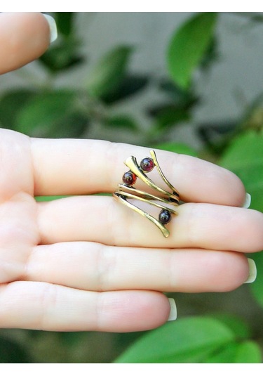 Doğal Taş 3'lü Garnet Doğal Taşlı Ayarlanabilir Kadın Yüzük Euy66g Mor