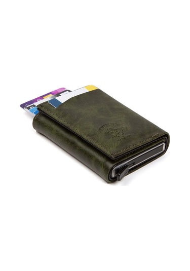 Tuldar Erkek Rfıd Otomatik Çekim Koruyucu Mekanizmalı Kağıt Para Bölmeli Hediyelik Kartlık Cüzdan Tul601 - Haki